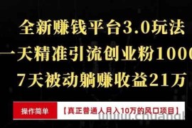 （13839期）全新裂变引流赚钱新玩法，7天躺赚收益21w+，一天精准引流创业粉1000+，…