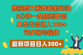 携程图文搬砖最新玩法，5分钟一条原创作品，单条作品收入100+，可多账号操作