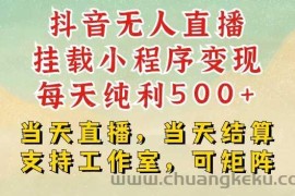 抖音无人直播挂载小程序变现每天纯利500+当天直播，当天结算支持工作室，可矩阵【揭秘】