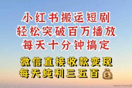 小红书搬运热门短剧，轻松爆流百万播放，每天引流几十人，搞个大几百块真的很简单