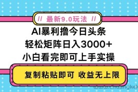 （13363期）今日头条最新9.0玩法，轻松矩阵日入2000+