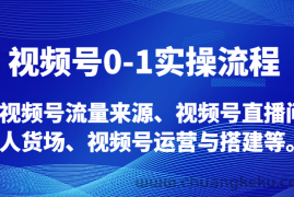 视频号0-1实操流程，视频号流量来源、视频号直播间人货场、视频号运营与搭建等。