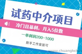 （12652期）冷门且暴利的试药中介项目，一单利润200~1000，月入五位数，小白工作室…