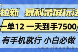 （13836期）拉新暴利录屏玩法，一单12块，一天到手7500，有手机就行