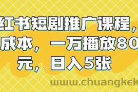 小红书短剧推广课程，0成本，一万播放80元，日入5张