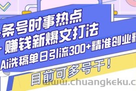 （13782期）头条号时事热点＋赚钱新爆文打法，Ai洗稿单日引流300+精准创业粉，目前…