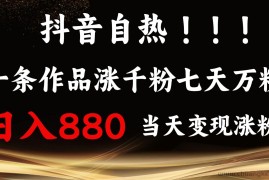 抖音小红书自热，一条作品1000粉，7天万粉，单日变现880收益