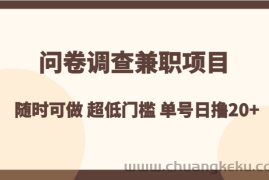 问卷调查兼职项目，随时可做 超低门槛 单号日撸20+