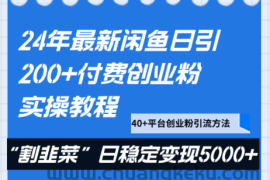 24年最新闲鱼日引200+付费创业粉，割韭菜每天5000+收益实操教程！