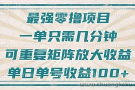 最强零撸项目，解放双手，几分钟可做一次，可矩阵放大撸收益，单日轻松收益100+，