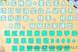 2024年睡眠+美女无人直播，通过内置线条特殊手法，单场日收3k+，轻松握住流量密码【揭秘】