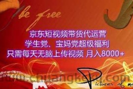 京东短视频带货代运营，学生党、宝妈党超级福利，只需每天无脑上传视频，月入8000+【仅揭秘】