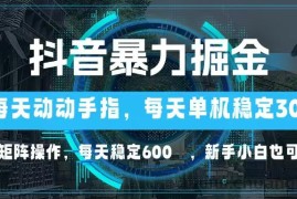 （13013期）抖音暴力掘金，动动手指就可以，单机30+，可矩阵操作，每天稳定600+，…