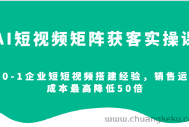 AI短视频矩阵获客实操课，从0-1企业短短视频搭建经验，销售运营成本最高降低50倍