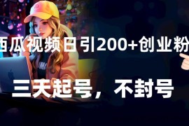 西瓜视频日引200+创业粉，三天起号，不封号