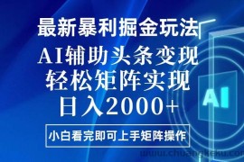 （13713期）今日头条最新暴利掘金玩法，思路简单，上手容易，AI辅助复制粘贴，轻松…