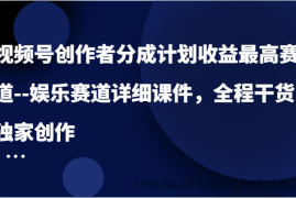 视频号创作者分成计划收益最高赛道–娱乐赛道详细课件，全程干货，独家创作