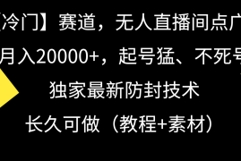 冷门赛道无人直播间点广告， 月入20000+，起号猛不死号，独 家最新防封技术