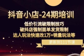 抖音小店24期：低价引流破限制，破抖店强制面单发货，达人玩法快速改1万+销量玩法等