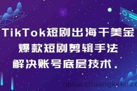 TikTok短剧出海干美金-爆款短剧剪辑手法，解决账号底层技术。