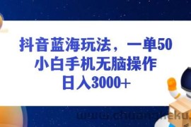 （13507期）抖音蓝海玩法，一单50，小白手机无脑操作，日入3000+